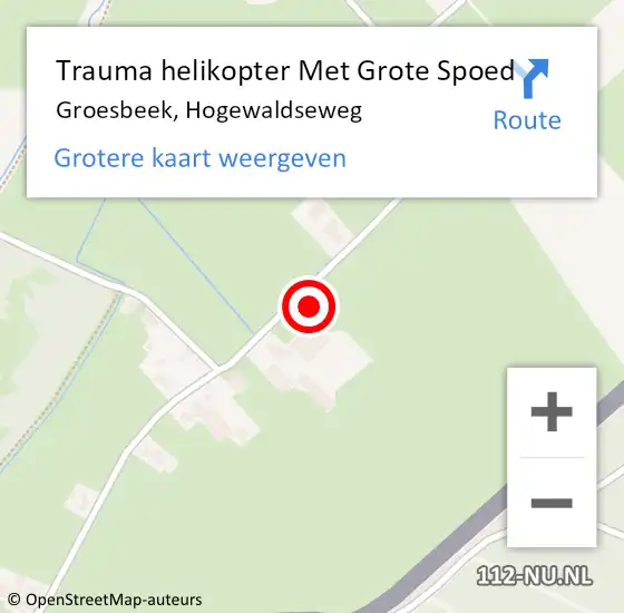 Locatie op kaart van de 112 melding: Trauma helikopter Met Grote Spoed Naar Groesbeek, Hogewaldseweg op 12 juli 2023 13:16