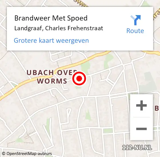 Locatie op kaart van de 112 melding: Brandweer Met Spoed Naar Landgraaf, Charles Frehenstraat op 12 juli 2023 13:17