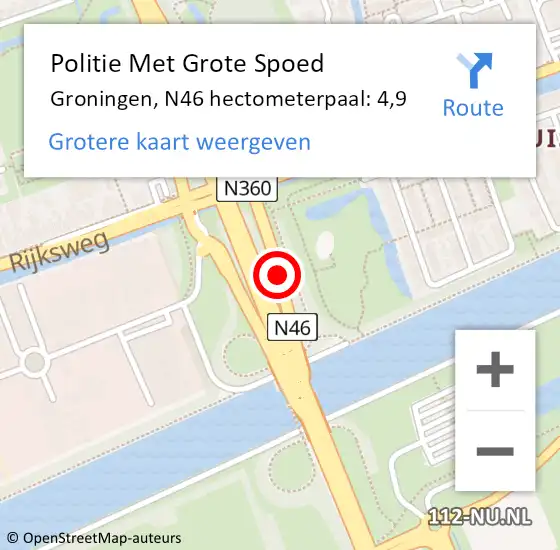 Locatie op kaart van de 112 melding: Politie Met Grote Spoed Naar Groningen, N46 hectometerpaal: 4,9 op 12 juli 2023 13:26