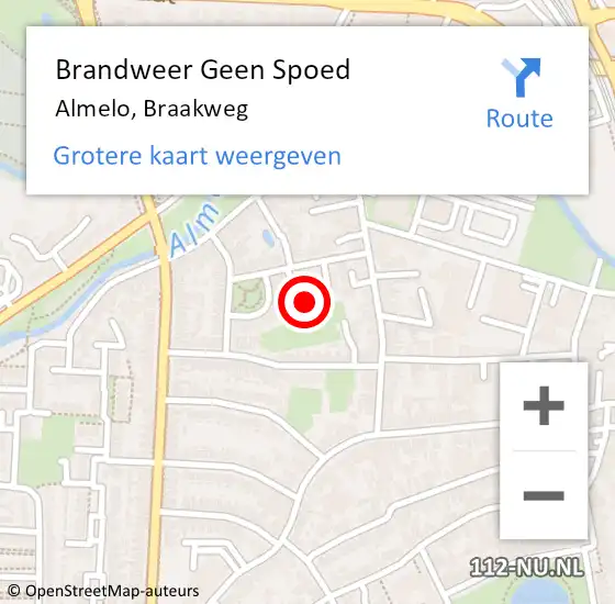 Locatie op kaart van de 112 melding: Brandweer Geen Spoed Naar Almelo, Braakweg op 12 juli 2023 13:37