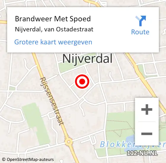 Locatie op kaart van de 112 melding: Brandweer Met Spoed Naar Nijverdal, van Ostadestraat op 12 juli 2023 14:12