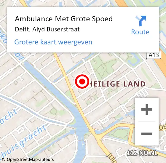 Locatie op kaart van de 112 melding: Ambulance Met Grote Spoed Naar Delft, Alyd Buserstraat op 12 juli 2023 14:23