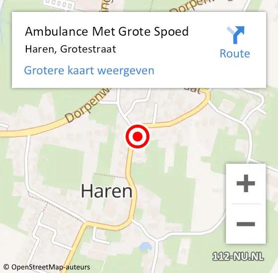 Locatie op kaart van de 112 melding: Ambulance Met Grote Spoed Naar Haren, Grotestraat op 1 september 2014 13:39