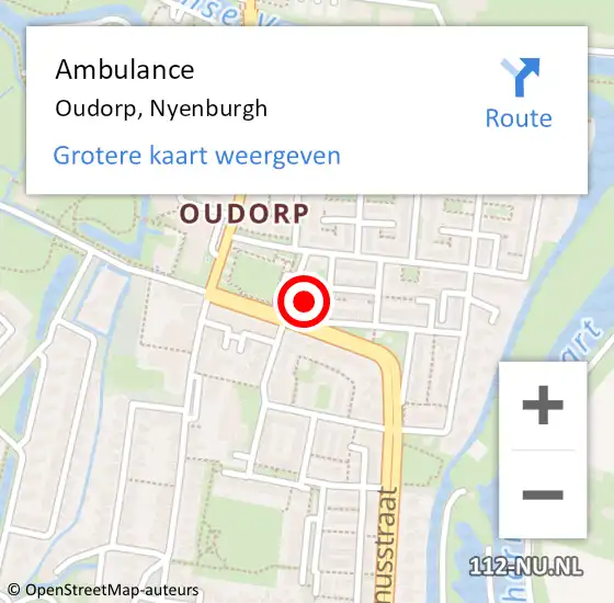 Locatie op kaart van de 112 melding: Ambulance Oudorp, Nyenburgh op 12 juli 2023 14:34