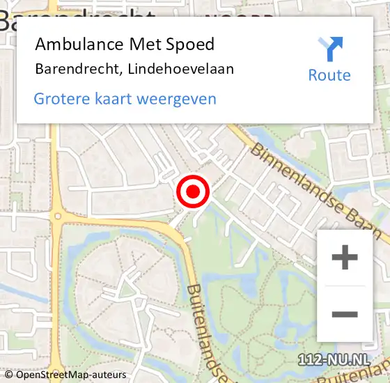 Locatie op kaart van de 112 melding: Ambulance Met Spoed Naar Barendrecht, Lindehoevelaan op 12 juli 2023 14:38