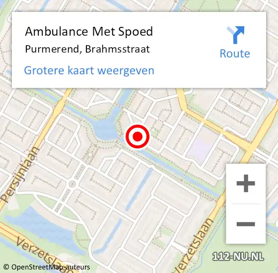 Locatie op kaart van de 112 melding: Ambulance Met Spoed Naar Purmerend, Brahmsstraat op 12 juli 2023 14:46