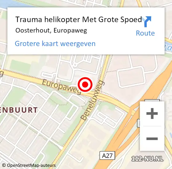 Locatie op kaart van de 112 melding: Trauma helikopter Met Grote Spoed Naar Oosterhout, Europaweg op 12 juli 2023 14:53
