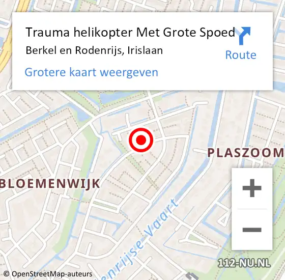 Locatie op kaart van de 112 melding: Trauma helikopter Met Grote Spoed Naar Berkel en Rodenrijs, Irislaan op 12 juli 2023 15:22