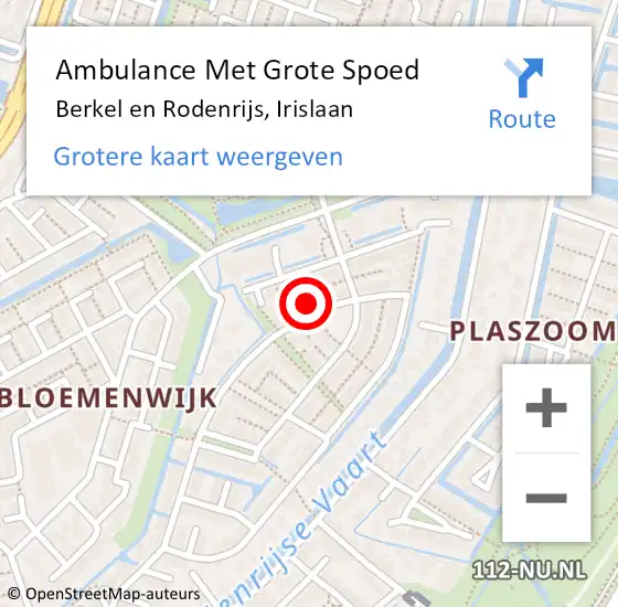 Locatie op kaart van de 112 melding: Ambulance Met Grote Spoed Naar Berkel en Rodenrijs, Irislaan op 12 juli 2023 15:26