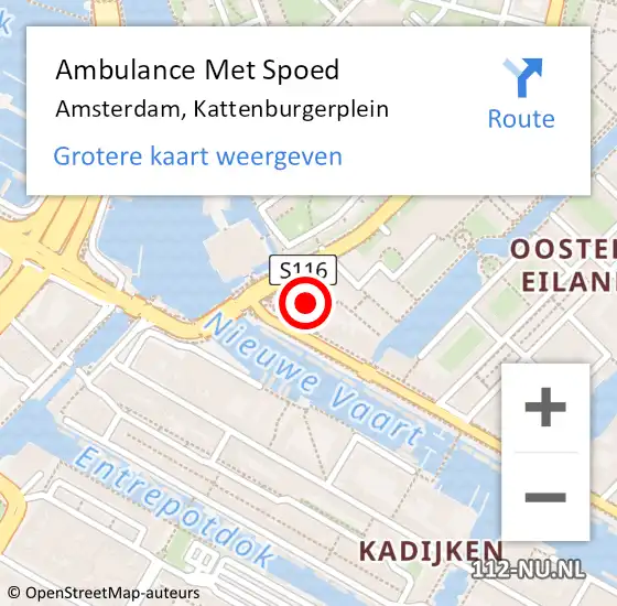 Locatie op kaart van de 112 melding: Ambulance Met Spoed Naar Amsterdam, Kattenburgerplein op 12 juli 2023 15:27