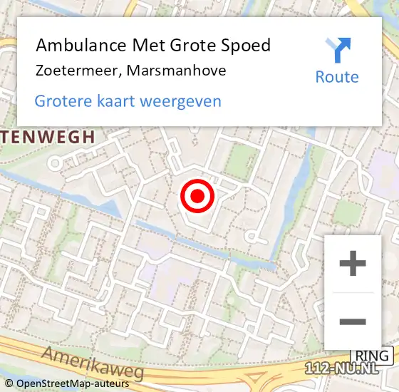 Locatie op kaart van de 112 melding: Ambulance Met Grote Spoed Naar Zoetermeer, Marsmanhove op 12 juli 2023 16:02