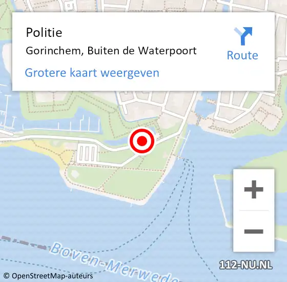 Locatie op kaart van de 112 melding: Politie Gorinchem, Buiten de Waterpoort op 12 juli 2023 16:02