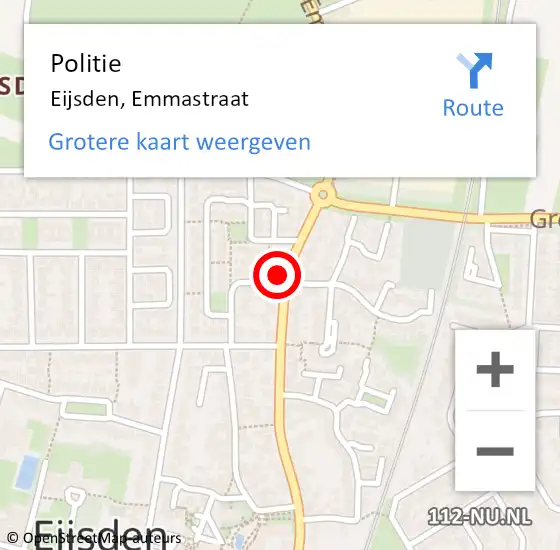 Locatie op kaart van de 112 melding: Politie Eijsden, Emmastraat op 12 juli 2023 16:06