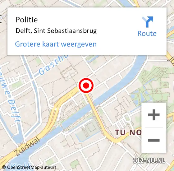 Locatie op kaart van de 112 melding: Politie Delft, Sint Sebastiaansbrug op 12 juli 2023 16:17