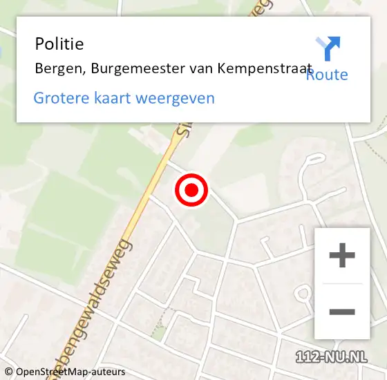 Locatie op kaart van de 112 melding: Politie Bergen, Burgemeester van Kempenstraat op 12 juli 2023 16:24