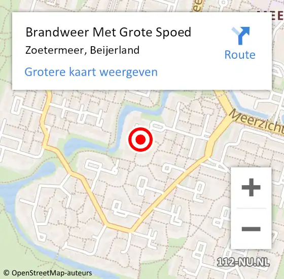 Locatie op kaart van de 112 melding: Brandweer Met Grote Spoed Naar Zoetermeer, Beijerland op 12 juli 2023 16:24