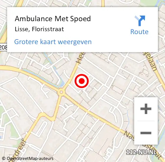 Locatie op kaart van de 112 melding: Ambulance Met Spoed Naar Lisse, Florisstraat op 12 juli 2023 16:25