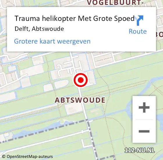 Locatie op kaart van de 112 melding: Trauma helikopter Met Grote Spoed Naar Delft, Abtswoude op 12 juli 2023 16:47