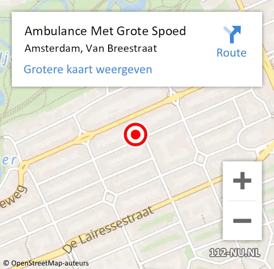 Locatie op kaart van de 112 melding: Ambulance Met Grote Spoed Naar Amsterdam, Van Breestraat op 12 juli 2023 16:56