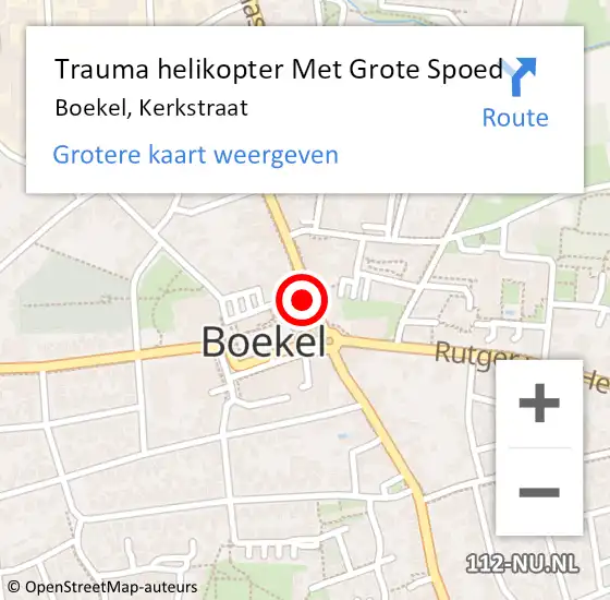 Locatie op kaart van de 112 melding: Trauma helikopter Met Grote Spoed Naar Boekel, Kerkstraat op 12 juli 2023 17:08