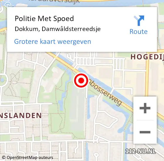 Locatie op kaart van de 112 melding: Politie Met Spoed Naar Dokkum, Damwâldsterreedsje op 12 juli 2023 17:17