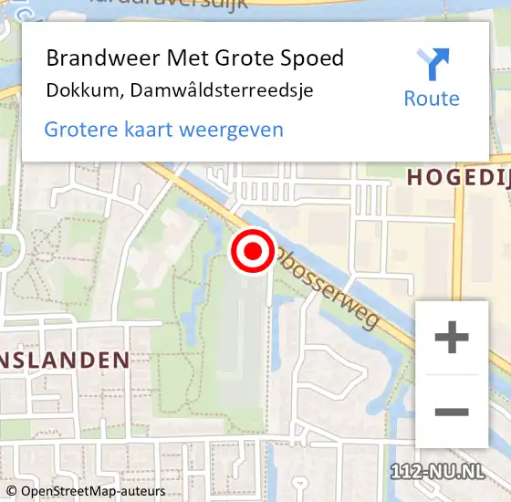 Locatie op kaart van de 112 melding: Brandweer Met Grote Spoed Naar Dokkum, Damwâldsterreedsje op 12 juli 2023 17:18