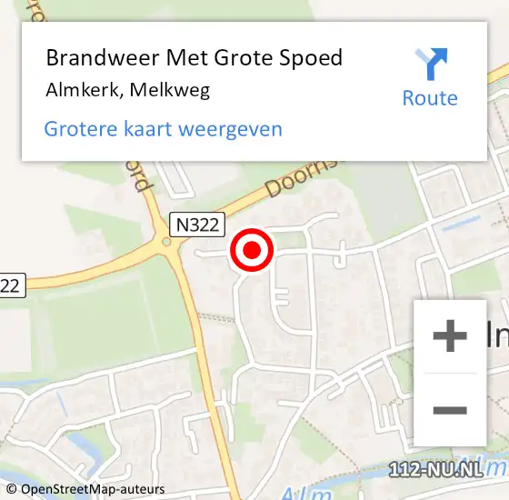 Locatie op kaart van de 112 melding: Brandweer Met Grote Spoed Naar Almkerk, Melkweg op 12 juli 2023 17:20