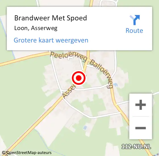 Locatie op kaart van de 112 melding: Brandweer Met Spoed Naar Loon, Asserweg op 12 juli 2023 17:45