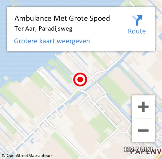 Locatie op kaart van de 112 melding: Ambulance Met Grote Spoed Naar Ter Aar, Paradijsweg op 12 juli 2023 17:51