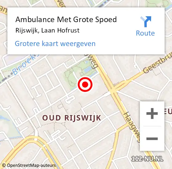 Locatie op kaart van de 112 melding: Ambulance Met Grote Spoed Naar Rijswijk, Laan Hofrust op 12 juli 2023 17:54