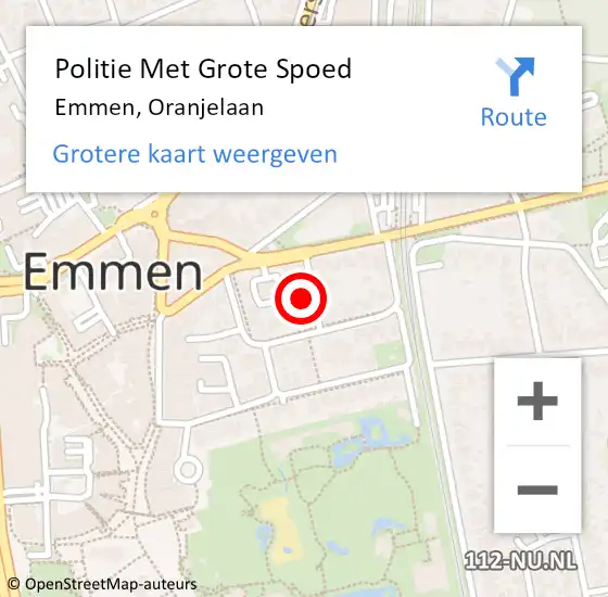 Locatie op kaart van de 112 melding: Politie Met Grote Spoed Naar Emmen, Oranjelaan op 12 juli 2023 18:13