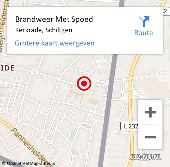 Locatie op kaart van de 112 melding: Brandweer Met Spoed Naar Kerkrade, Schiltgen op 12 juli 2023 18:21