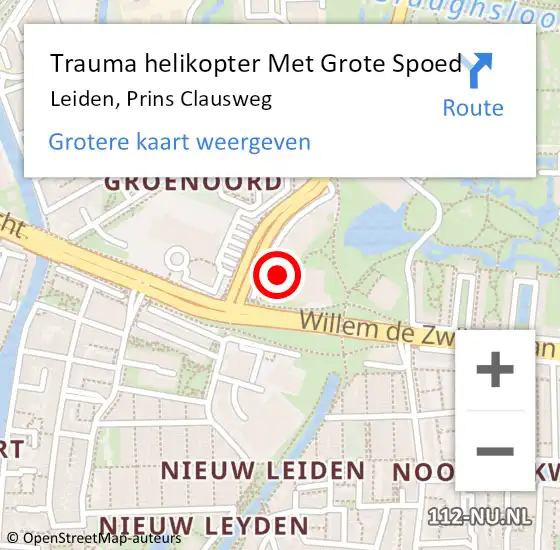 Locatie op kaart van de 112 melding: Trauma helikopter Met Grote Spoed Naar Leiden, Prins Clausweg op 12 juli 2023 19:03