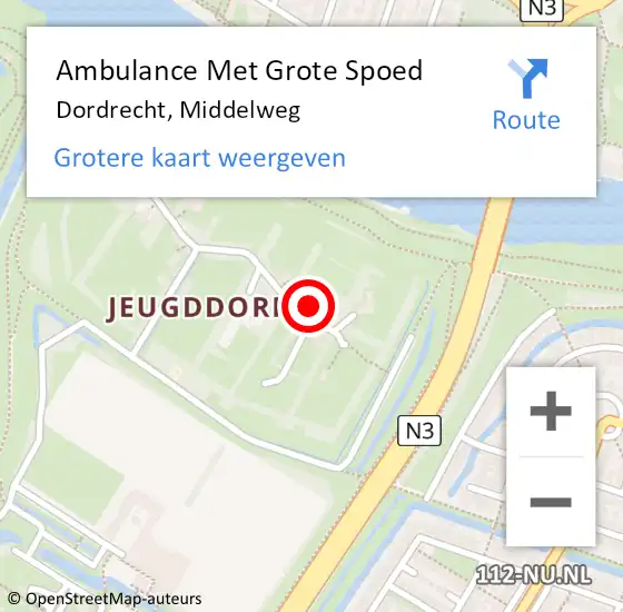 Locatie op kaart van de 112 melding: Ambulance Met Grote Spoed Naar Dordrecht, Middelweg op 12 juli 2023 19:12