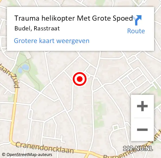Locatie op kaart van de 112 melding: Trauma helikopter Met Grote Spoed Naar Budel, Rasstraat op 12 juli 2023 19:26