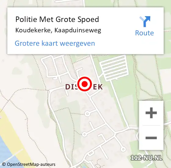 Locatie op kaart van de 112 melding: Politie Met Grote Spoed Naar Koudekerke, Kaapduinseweg op 12 juli 2023 19:28