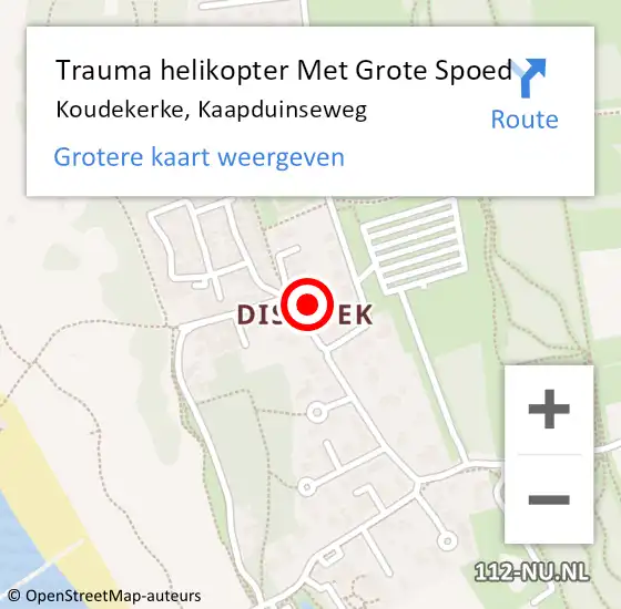 Locatie op kaart van de 112 melding: Trauma helikopter Met Grote Spoed Naar Koudekerke, Kaapduinseweg op 12 juli 2023 19:34