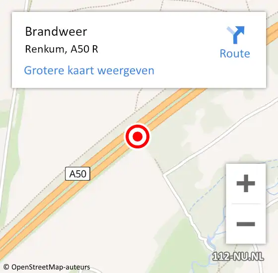 Locatie op kaart van de 112 melding: Brandweer Renkum, A50 R op 1 september 2014 14:12