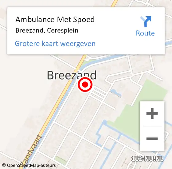 Locatie op kaart van de 112 melding: Ambulance Met Spoed Naar Breezand, Ceresplein op 12 juli 2023 20:01