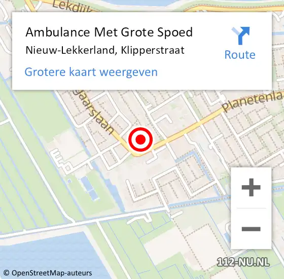 Locatie op kaart van de 112 melding: Ambulance Met Grote Spoed Naar Nieuw-Lekkerland, Klipperstraat op 12 juli 2023 20:15