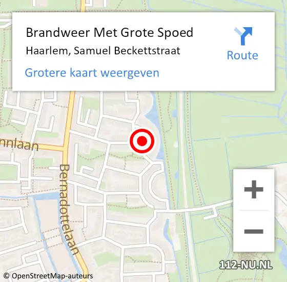 Locatie op kaart van de 112 melding: Brandweer Met Grote Spoed Naar Haarlem, Samuel Beckettstraat op 12 juli 2023 20:18