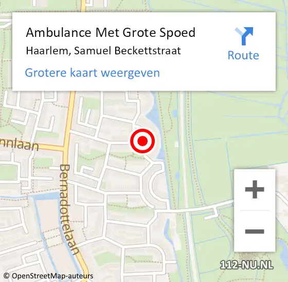 Locatie op kaart van de 112 melding: Ambulance Met Grote Spoed Naar Haarlem, Samuel Beckettstraat op 12 juli 2023 20:18