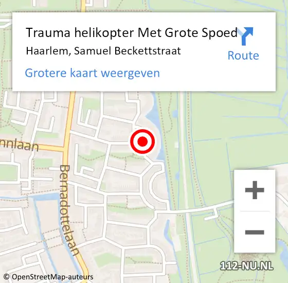 Locatie op kaart van de 112 melding: Trauma helikopter Met Grote Spoed Naar Haarlem, Samuel Beckettstraat op 12 juli 2023 20:19