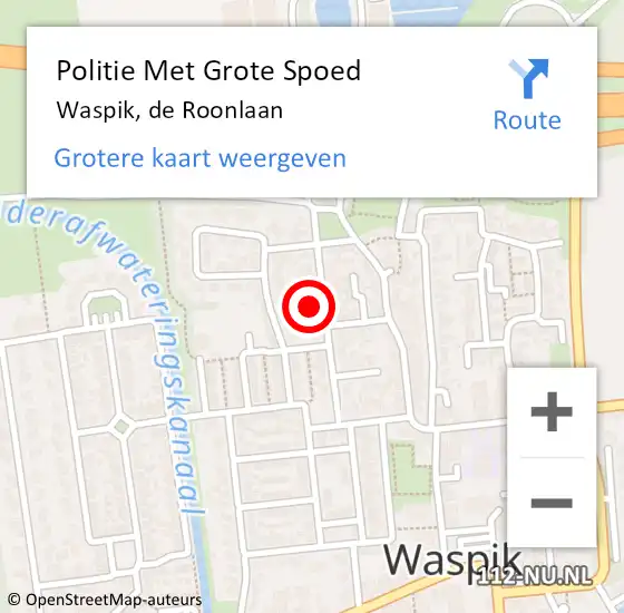 Locatie op kaart van de 112 melding: Politie Met Grote Spoed Naar Waspik, de Roonlaan op 12 juli 2023 21:17