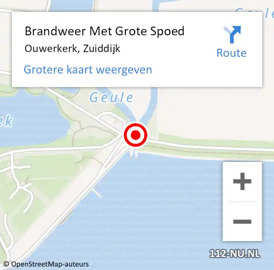 Locatie op kaart van de 112 melding: Brandweer Met Grote Spoed Naar Ouwerkerk, Zuiddijk op 12 juli 2023 21:48
