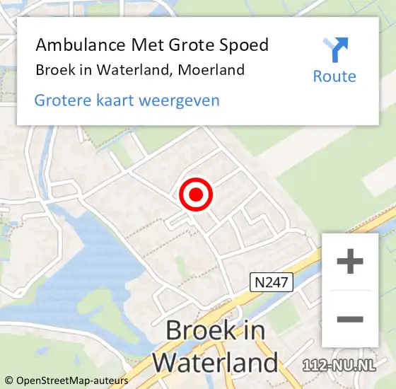 Locatie op kaart van de 112 melding: Ambulance Met Grote Spoed Naar Broek in Waterland, Moerland op 12 juli 2023 21:57