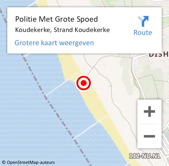 Locatie op kaart van de 112 melding: Politie Met Grote Spoed Naar Koudekerke, Strand Koudekerke op 12 juli 2023 22:01