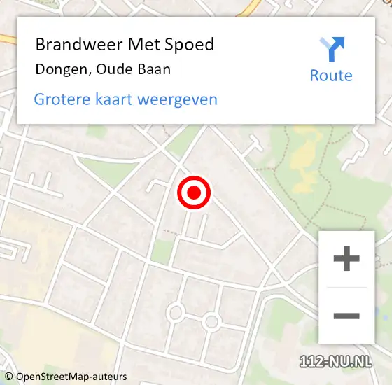 Locatie op kaart van de 112 melding: Brandweer Met Spoed Naar Dongen, Oude Baan op 12 juli 2023 22:10