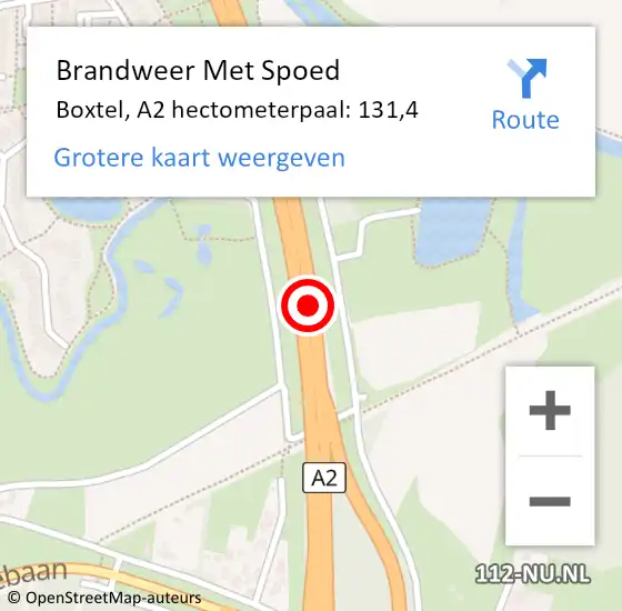 Locatie op kaart van de 112 melding: Brandweer Met Spoed Naar Boxtel, A2 hectometerpaal: 131,4 op 12 juli 2023 22:29