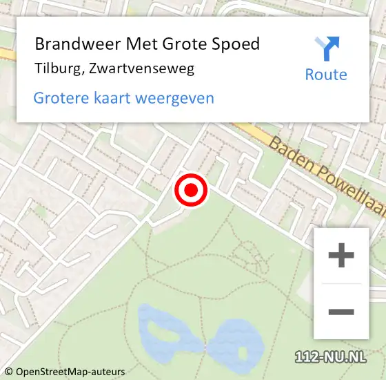 Locatie op kaart van de 112 melding: Brandweer Met Grote Spoed Naar Tilburg, Zwartvenseweg op 12 juli 2023 22:31